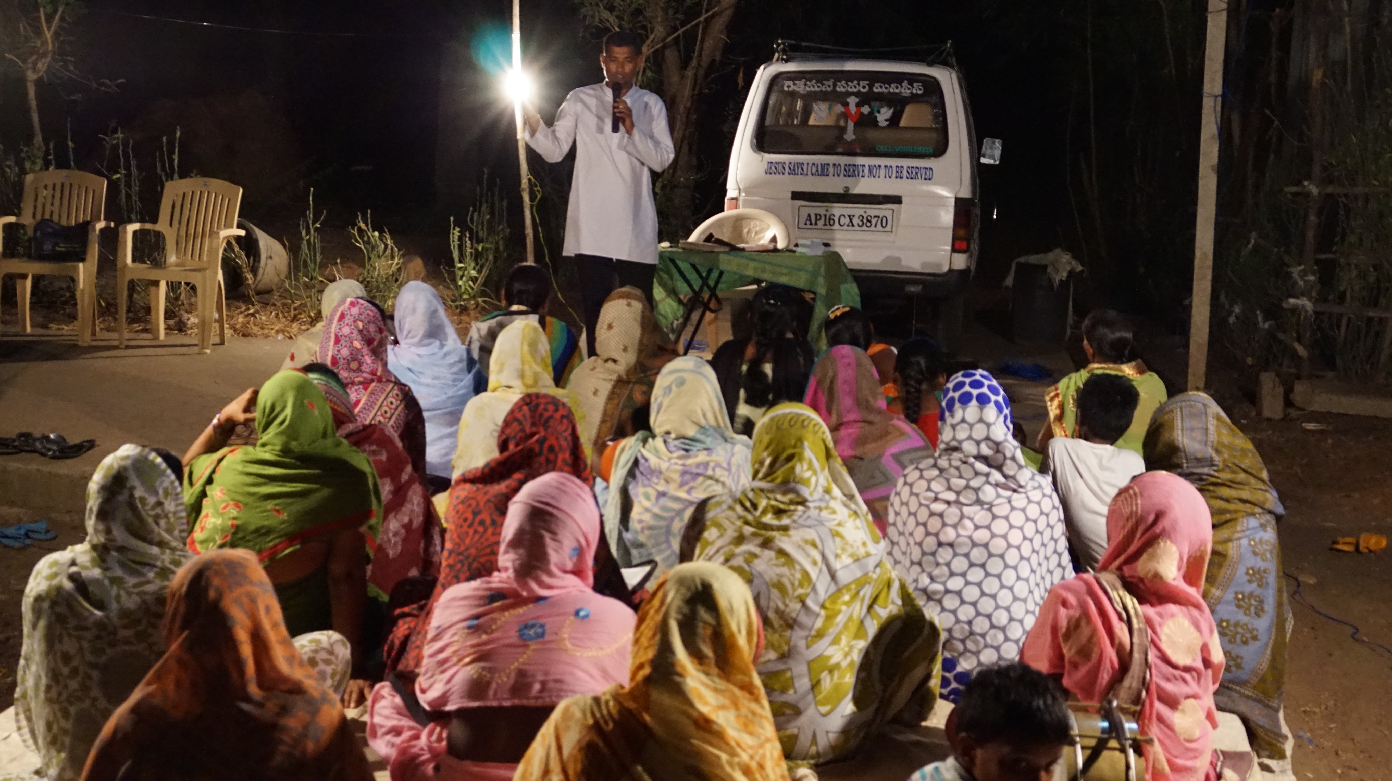 Koutharam residents gather to hear the Good News preached